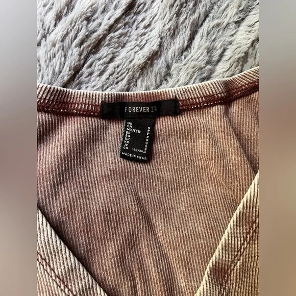 Forever 21 washed brown faux Wrap Crop Blouse - Picture 2 of 4